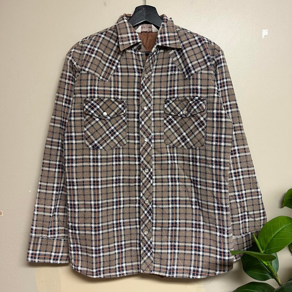 Vintage 90s Timber Run Brown Plaid Flannel Quilted Lined Western Shirt Mens S